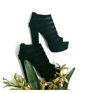 Charlotte Russe | black caged peep toe booties